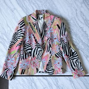 Alberta Ferretti Multicolor Floral Zebra Blazer
